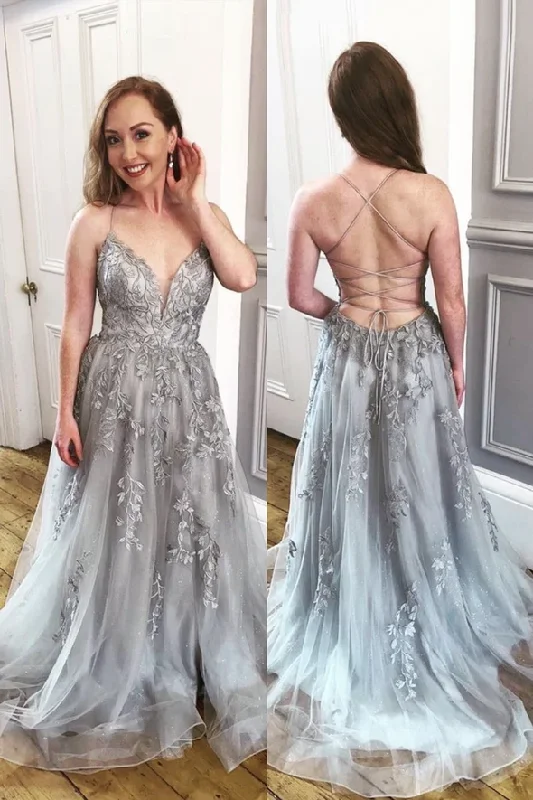 Your Dream Deal is Here!Gray tulle long A line prom dress evening dress     cg20668