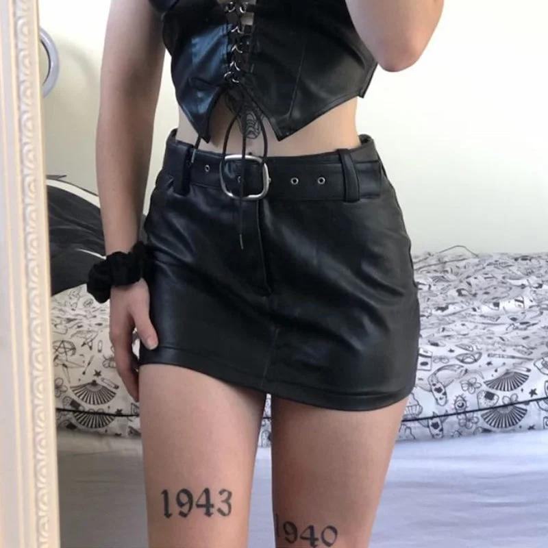 One Click Away from Big Savings!Amy Fashion - Women Comfy Pu Leather Black Skirt