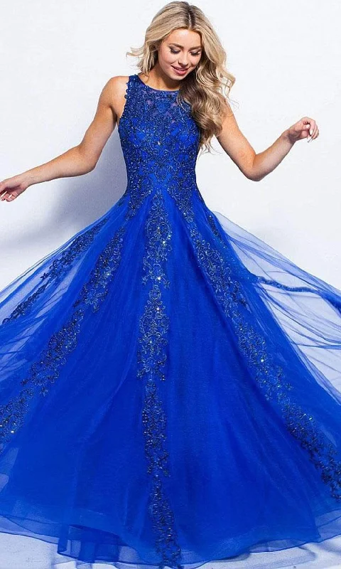 Save Up to 50% Off!JVN by Jovani - Sleeveless Lace Embellished A-Line Gown JVN59046SC Save Up to 50% Off!JVN by Jovani - Sleeveless Lace Embellished A-Line Gown JVN59046SC