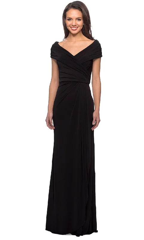 Best Deals Just for You!La Femme - 26519 Off Shoulder V Neck Long Sheath Jersey Gown Best Deals Just for You!La Femme - 26519 Off Shoulder V Neck Long Sheath Jersey Gown