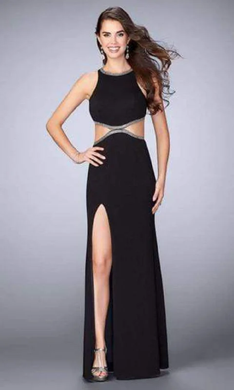 Price Drops You’ll Love!La Femme - Beaded Sleeveless Cutouts Evening Gown With Slit 23418SC Price Drops You’ll Love!La Femme - Beaded Sleeveless Cutouts Evening Gown With Slit 23418SC