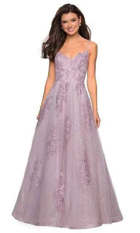 Crazy Discounts Inside!La Femme - Blossom Appliqued Cascading Lace Gown 27492SC