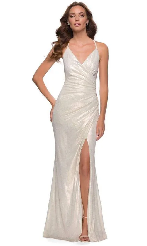 One Day Only – Huge Savings!La Femme - Deep V-Neck Wrapped Bodice Sheath Dress 29707SC One Day Only – Huge Savings!La Femme - Deep V-Neck Wrapped Bodice Sheath Dress 29707SC