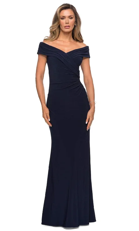 Limited Time Offer!La Femme - Pleat-Ornate Off Shoulder Jersey Dress 27959SC
