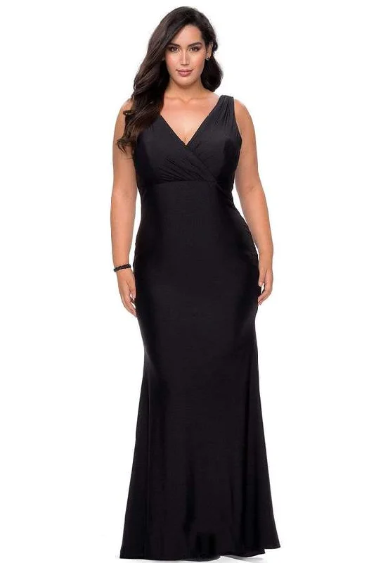 Buy More, Pay Less!La Femme - V-Neck Wide Strap Sheath Dress 29016SC - 1 pc Black In Size 24W Available Buy More, Pay Less!La Femme - V-Neck Wide Strap Sheath Dress 29016SC - 1 pc Black In Size 24W Available