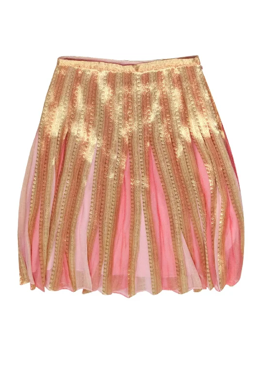 Price Drop Alert!Lafayette 148 - Gold Metallic Skirt w/ Pink Pleats Sz 12
