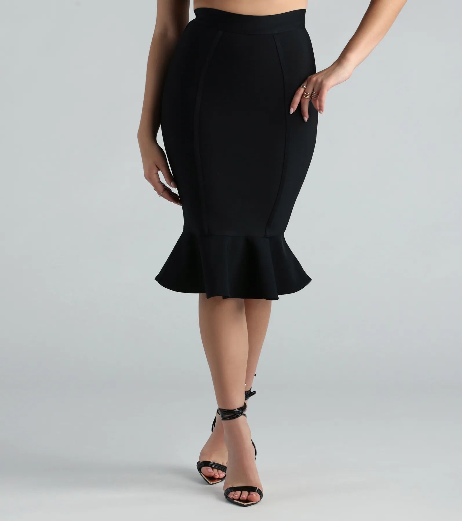 Everything Must Go!Lips Are Sealed Bandage Ruffle Midi Skirt