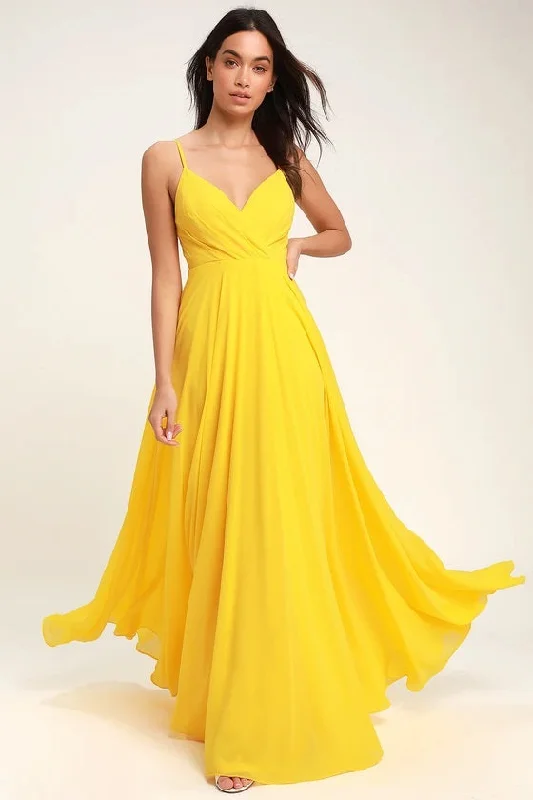 Incredible Savings Inside!Long Chiffon Yellow Prom Dresses with Double Straps