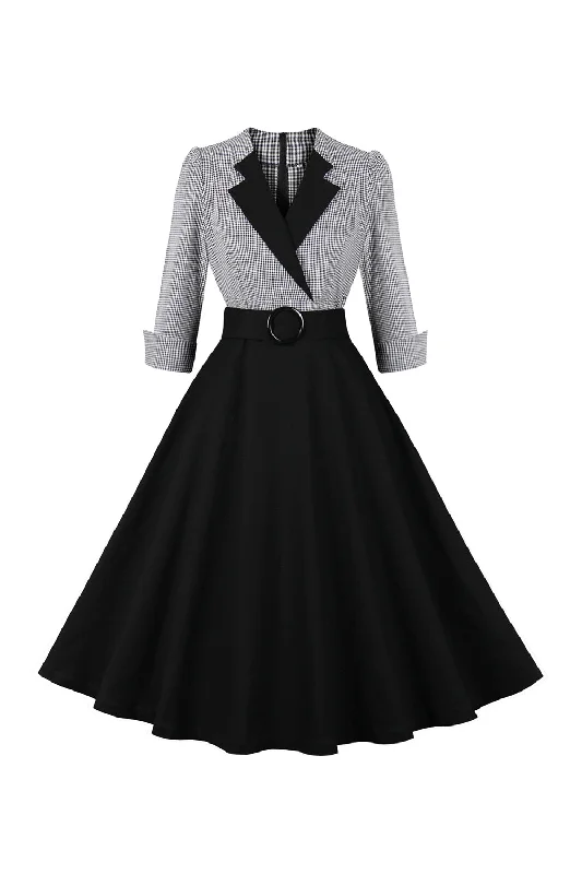 The Best Offers Are Here!Long Sleeves Plaid Swing 1950s Dress with Belt
