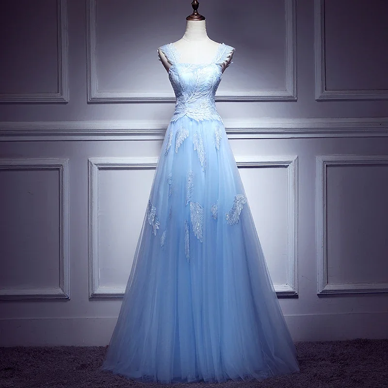 Find the Best Deals Here!Lovely Light Blue Lace Applique Tulle Prom Dress, Blue Junior Party Dress Formal Dress   cg20635