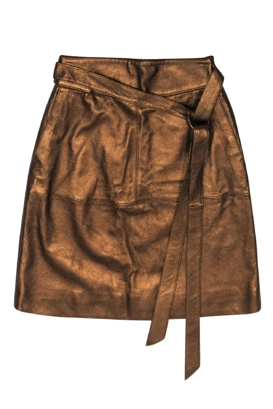 Score Big Savings Today!Marc by Marc Jacobs - Bronze Metallic Leather Skirt w/ Waist Ties Sz 4