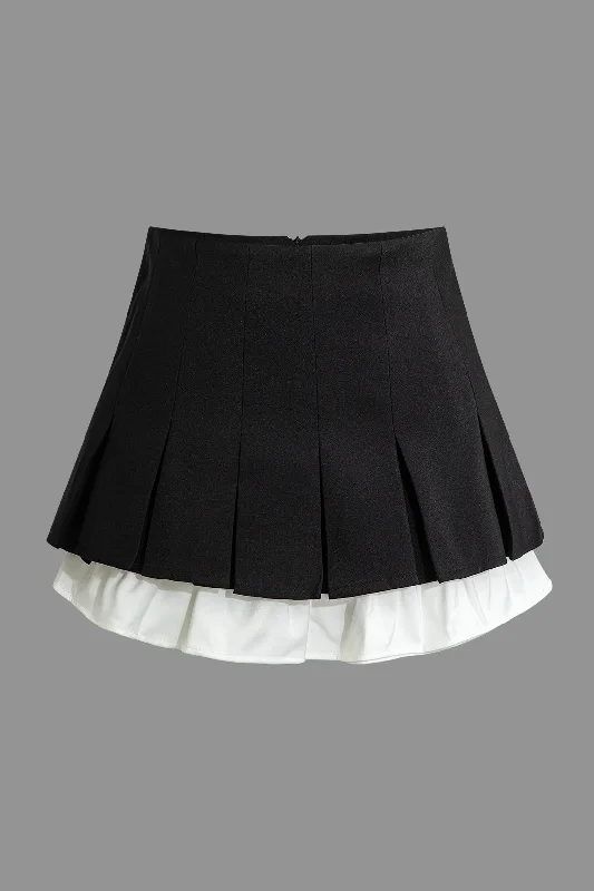 Amazing Prices You Can’t Resist!Contrast Patchwork Pleated Mini Skirt