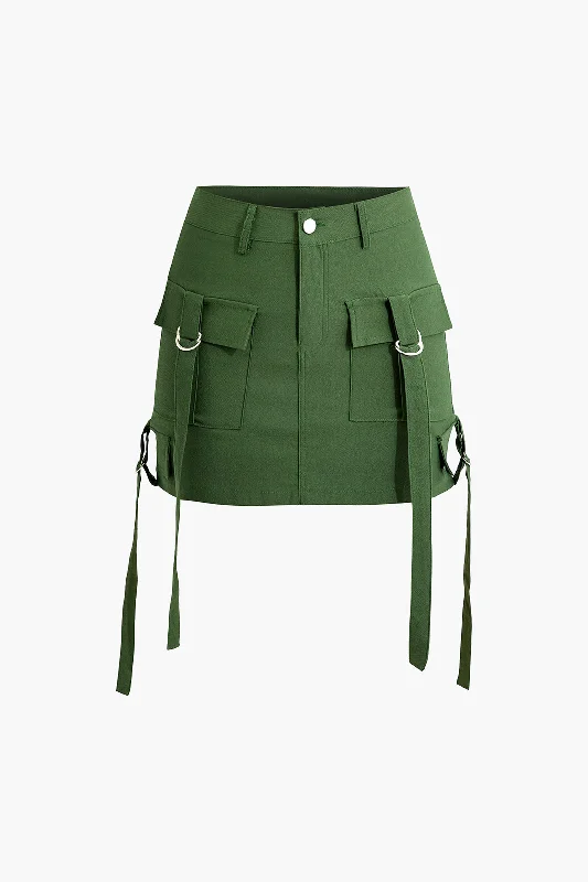 The Best Deals Won’t Wait!Buckle and Tie Details Cargo Mini Skirt