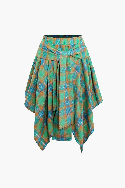 Buy One, Get One Free!Plaid Print  Asymmetrical Skirt