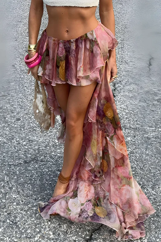 Instant Savings Await!Floral Print Ruffle Layered Skirt