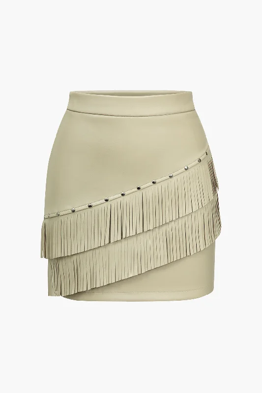 Shop Today, Save Tomorrow!Solid Fringe Studded Skirt