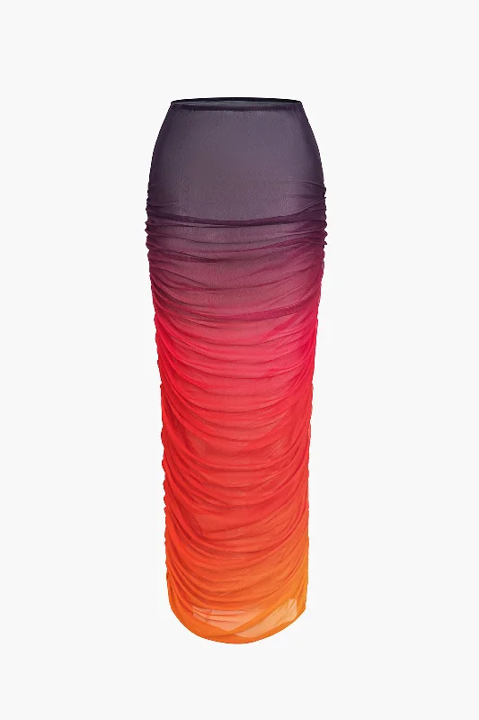Your Wallet Will Thank You!Ombre Print Ruched Maxi Skirt