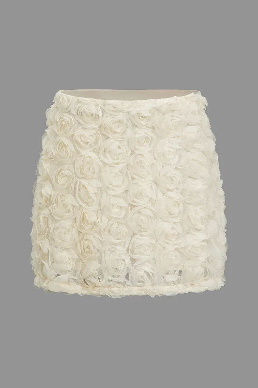 Limited Stock Available!Solid 3D Floral Texture Zipper Mesh Mini Skirt