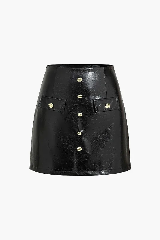 The Best Sale of the Year!Faux Leather Button Mini Skirt
