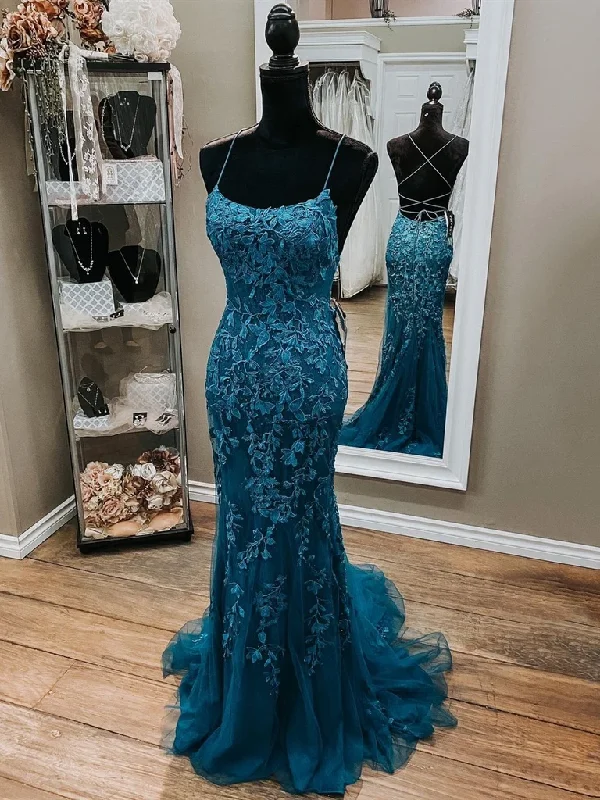 Unmissable Offers Await!Mermaid Backless Dark Teal Lace Long Prom Dresses    cg20621