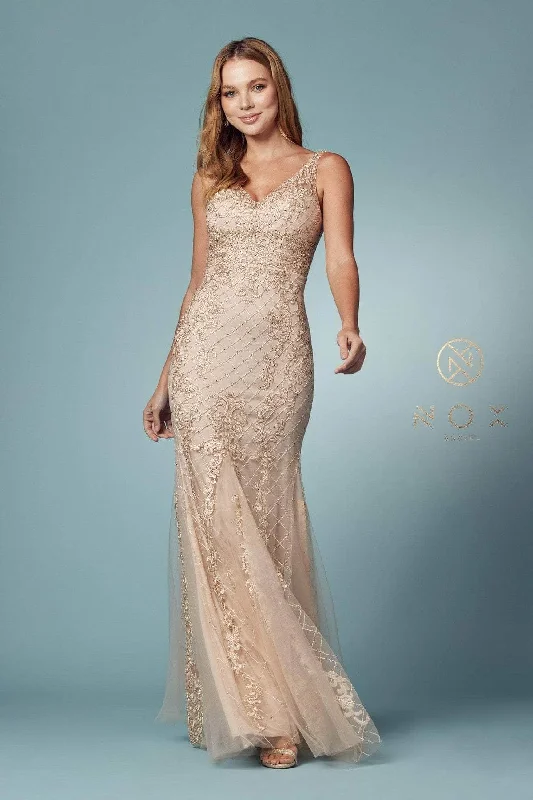 Your Favorite Sale is Back!Nox Anabel - Sleeveless V Neck Beaded Lace Applique Trumpet Gown A398 Your Favorite Sale is Back!Nox Anabel - Sleeveless V Neck Beaded Lace Applique Trumpet Gown A398