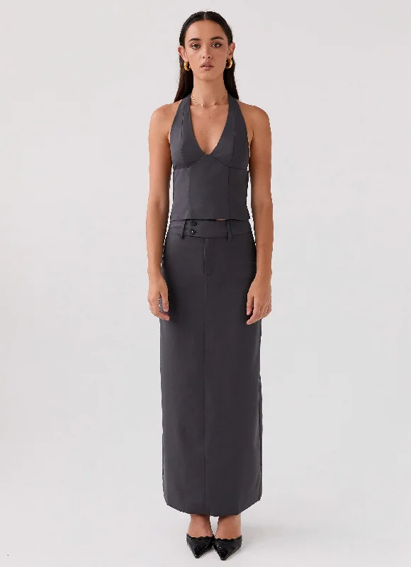 The Sale You’ve Been Waiting For!On Call Tailored Maxi Skirt - Charcoal