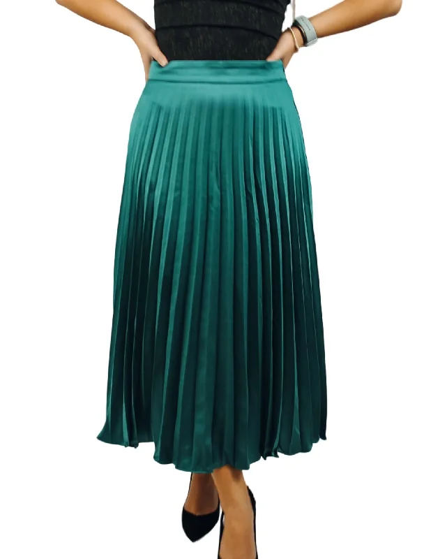Every Deal is a Steal!Pleated Midi Skirt In Emerald Green