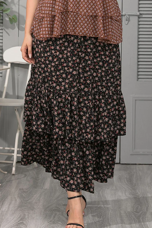 Score Huge Discounts Today!Plus Size Ditsy Floral Layered Maxi Skirt