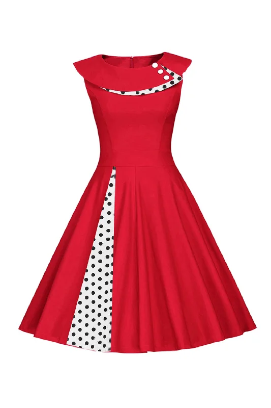 Save More Than Ever!Polka Dots Red 1950s Dress with Button