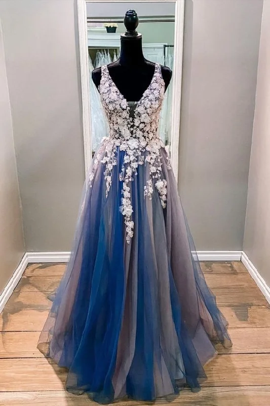 Grab Yours Before It’s Too Late!Princess A-line navy blue tulle and lace appliques long prom dress cg20664 Grab Yours Before It’s Too Late!Princess A-line navy blue tulle and lace appliques long prom dress cg20664
