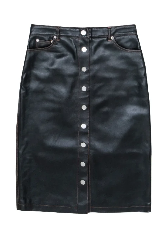 Instant Savings Await!Proenza Schouler PSWL - Black Faux Leather Button Front Midi Skirt Sz 6