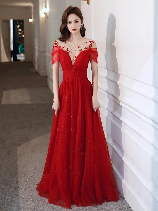 Amazing Prices You Can’t Resist!Red Tulle Sweetheart Elegant Long Formal Dress, Red Party Dress Wedding Party Dress Prom Dress     cg20575