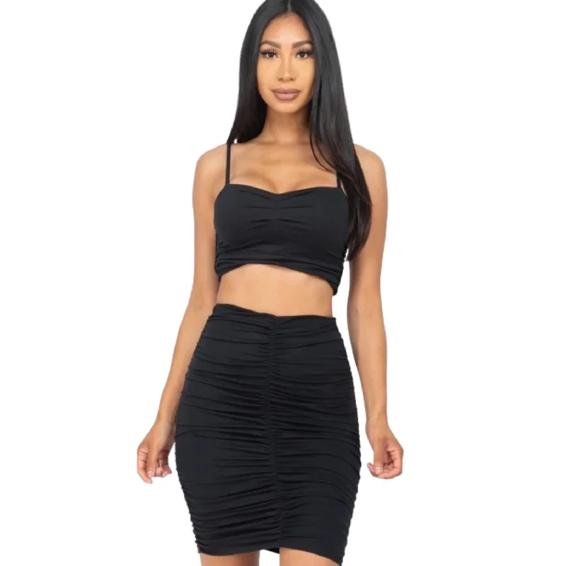 The Best Deals Won’t Wait!Ruched Crop Top And Skirt Sets