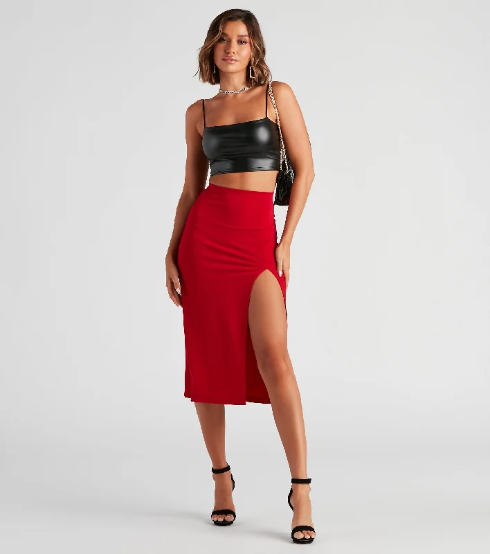 Time to Save Big!Set A Trend Crepe Slit Midi Skirt