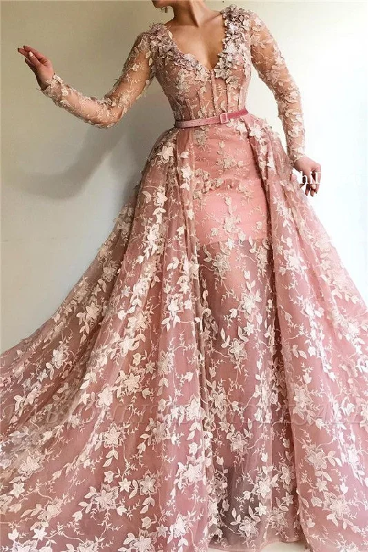 Huge Price Cuts Await!Sexy See Through Tulle Pink Long Sleeves Prom Dress   cg20569