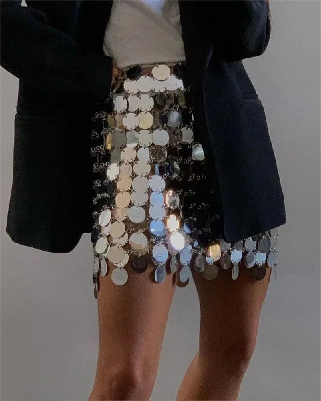 Time to Snag a Bargain!SHIHAN 2023 New Fashion High Waist Irregular Plastic Skirt Super Popular High Skirt Acrylic Sequins Skirts Women Festival