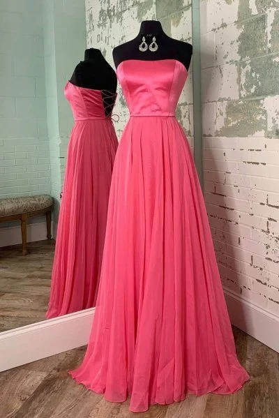Special Discounts Inside!Simple Strapless Lace-Up Watermelon Prom Dress    cg20598