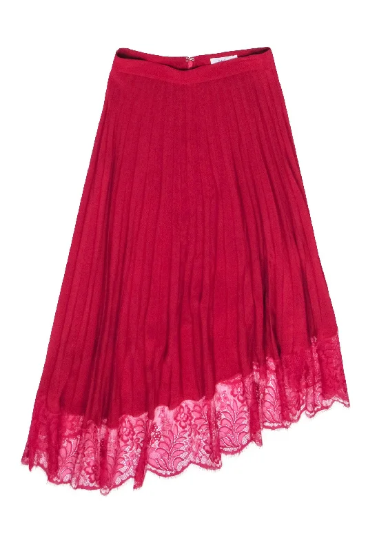 The Best Offers Are Here!A.L.C. - Red Pleated Midi Skirt w/ Lace Hem Sz 0