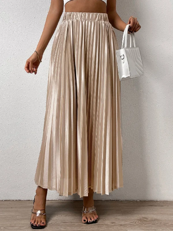 Unmissable Offers Await!Amy Fashion - Solid Elastic Waist Pleated Skirt