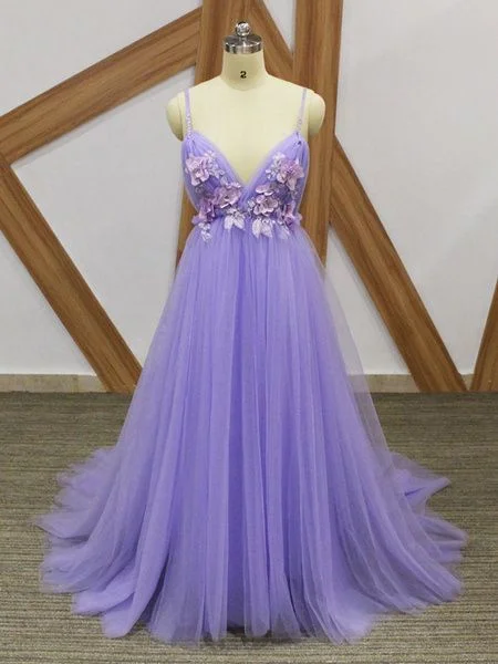 One Day Only – Huge Savings!Spaghetti Straps Purple V Neck Tulle Prom Dress cg20584 One Day Only – Huge Savings!Spaghetti Straps Purple V Neck Tulle Prom Dress cg20584
