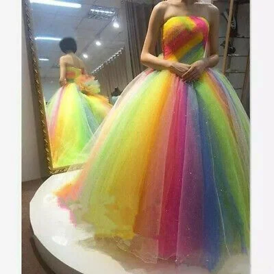 Your Chance to Save is Now!Strapless Long Prom Dress, Rainbow Prom Dress    cg20648