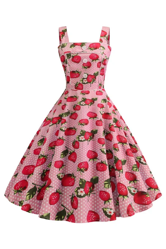 Best Deals Just for You!Strawbarries Printed Blue Sleeveless 1950s Dress