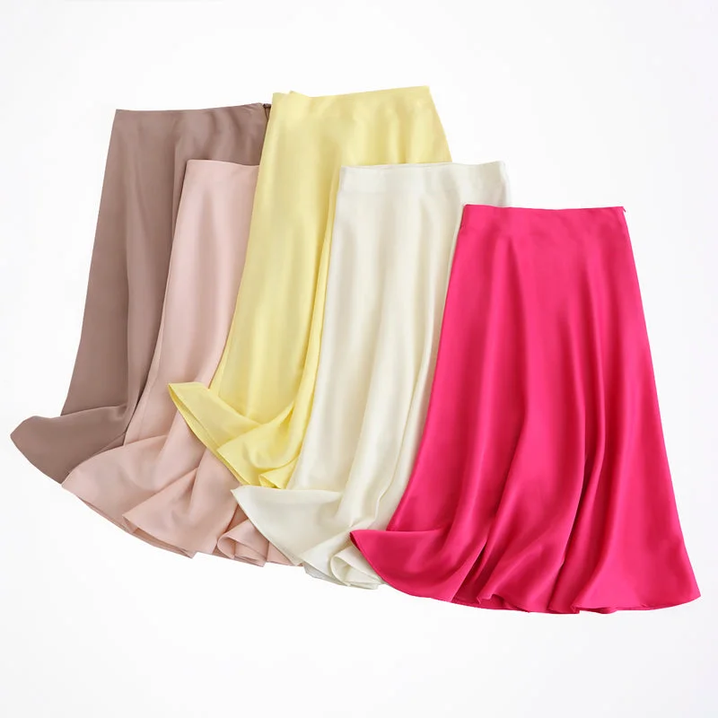 Unbeatable Prices!Amy Fashion - Solid Color High Quality Satin Midi Skirt