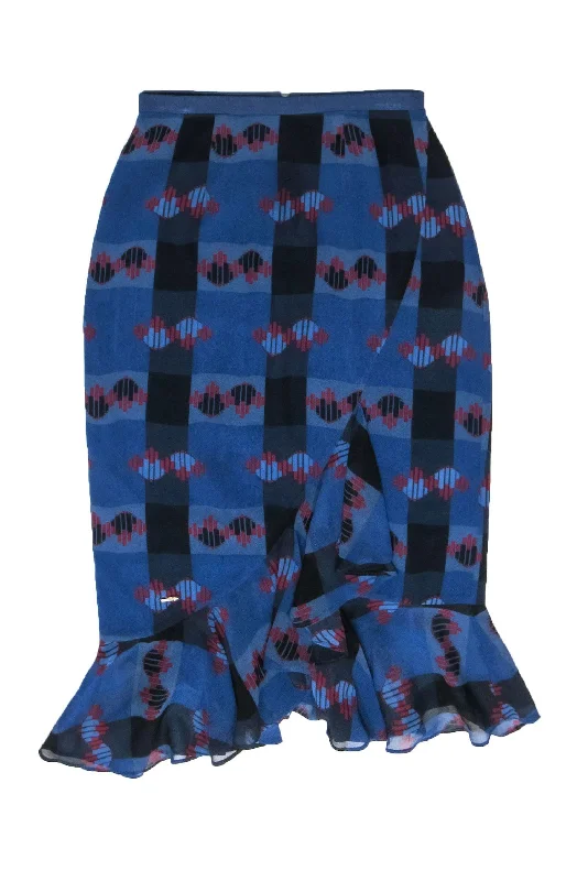 Get Ready to Save!Ted Baker - Blue, Navy, & Red Print Ruffle Skirt Sz 2