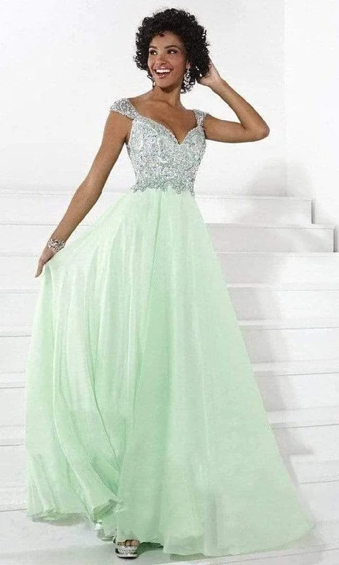 Save More with Every Purchase!Tiffany Designs - Sequined V-Neck Evening Gown 16085 - 1 pc Neon Orange In Size 4 Available
