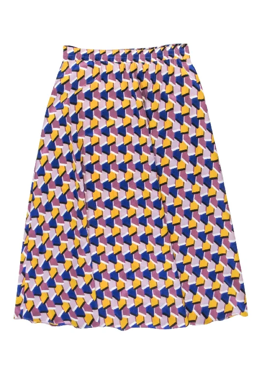 Special Discounts Inside!Tucker - Purple, Navy & Yellow Geometric Print Silk Maxi Skirt Sz L Special Discounts Inside!Tucker - Purple, Navy & Yellow Geometric Print Silk Maxi Skirt Sz L