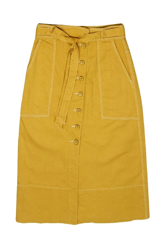 The Sale You’ve Been Waiting For!Ulla Johnson - Mustard Yellow Denim Midi Skirt w/ Front Buttons Sz 2