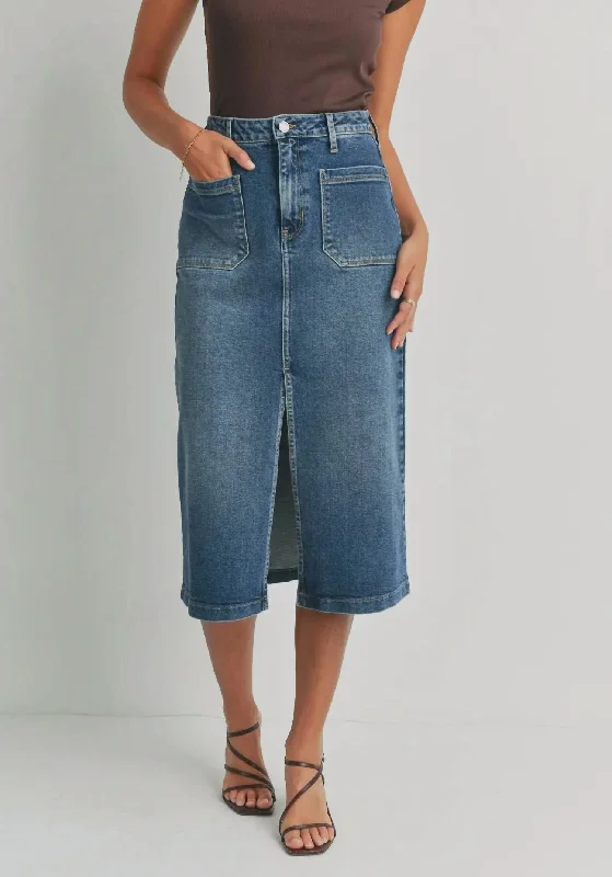 Buy More, Pay Less!Utility Pocket Denim Skirt In Medium Denim