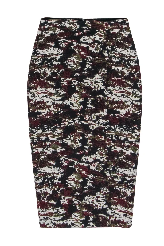 Score Huge Discounts Today!Victoria Beckham - Red, Black, & Cream Print Zipper Back Bodycon Skirt Sz 2