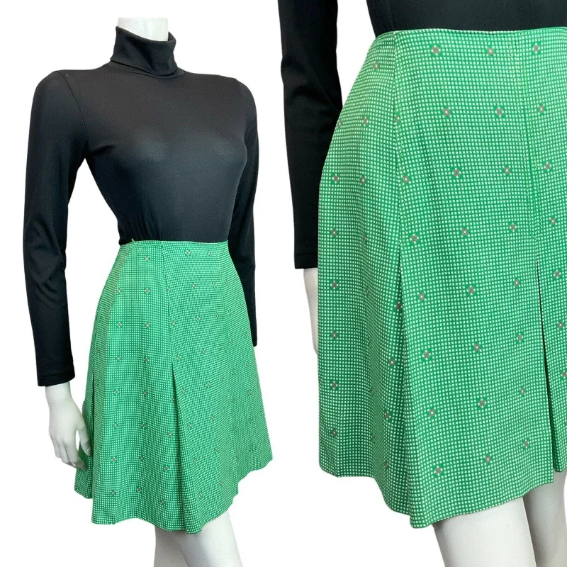 Limited Deals, Unlimited Savings!VINTAGE 60s 70s APPLE GREEN WHITE PINK GRID CHECKED GEOMETRIC PLEATED SKIRT 8